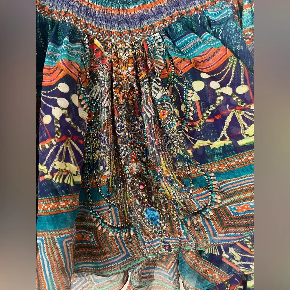 Camilla Blouse Rhinestone Embellishment Flowy Top Medium - Picture 3 of 5